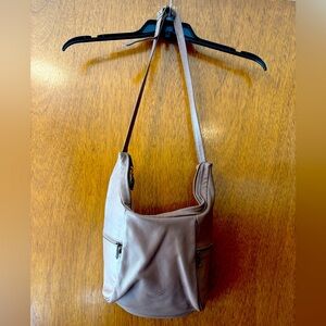 Stone Mountain Taupe Leather Hobo Shoulder Bag with Zipper Closure Pockets